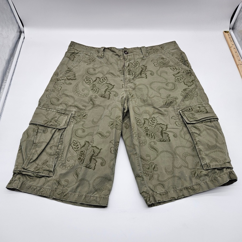 Canyon River Blues Mens 38 Cargo Shorts Olive Green Floral Paisley Cotton Twill